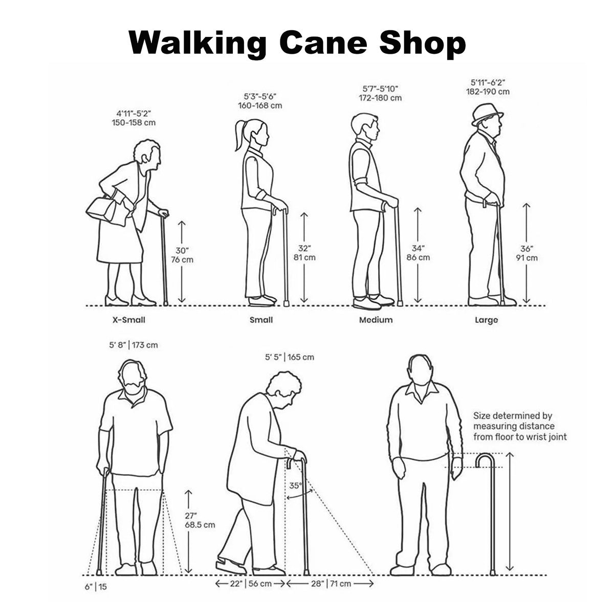 Walking cane size chart – detailed measurement guide for acrylic walking sticks