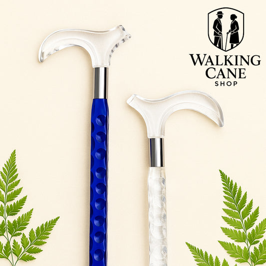 Two walking canes with transparent handle